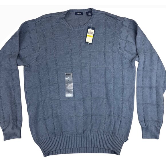 Izod Mens Med Dusty Blue Light Sweater Preppy Casual 90s Cotton NWT - Picture 1 of 12
